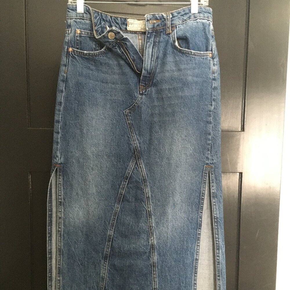 Free People Long Denim Skirt